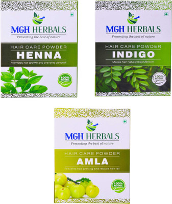 MGH Herbals Henna, Indigo and Amla Powder (Pack of 3)(300 g)