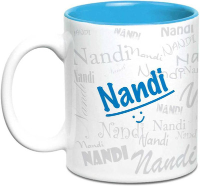 LOF Nandi Name Gift Ceramic Inside Blue Gifts For Birthday Ceramic Mug(325 ml)