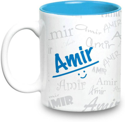 LOF Amir Name Gift Ceramic Inside Blue Gifts For Birthday Ceramic Mug(325 ml)