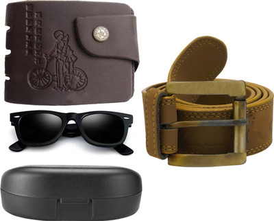 Peacock Mundkar Wallet, Belt Combo(Black, Yellow)