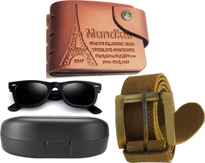 Peacock Mundkar Wallet, Belt Combo(Tan, Black, Yellow)