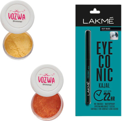 Vozwa Golden & Copper Eyeshadow Shimmer Powder and Lakme Eyeconic Kajal Pencil(Set of 3)
Vozwa Golden & Copper Eyeshadow Shimmer Powder and Lakme Eyeconic Kajal Pencil(Set of 3)