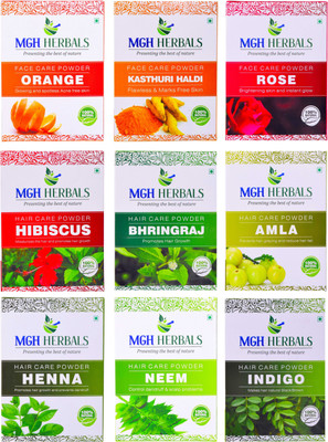 MGH Herbals Orange Peel, Kasturi Haldi, Rose Petals, Hibiscus, Bhingraj, Amla, Henna, Reetha & Indigo (Pack of 9)(900 g)
MGH Herbals Orange Peel, Kasturi Haldi, Rose Petals, Hibiscus, Bhingraj, Amla, Henna, Reetha & Indigo (Pack of 9)(900 g)