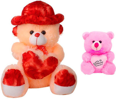 ATTRACTIVE 3 Feet Sitting Teddy Bear With 1 Feet Small Heart Teddy - 85 cm(Beige/Pink)