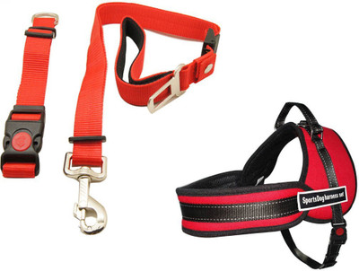 Zenon Sports Dog Harness Set With Multi-Function Dog Rope Dog Harness & Leash(, Red