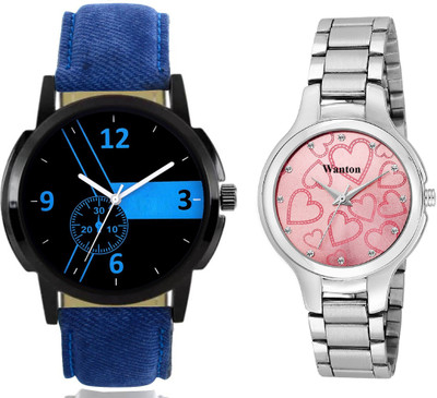 Wanton blue leather tsrap watch with pink love hearts in dial steel watch combo for couple Exclusive collection watches Watch - For Boys & Girls
Wanton blue leather tsrap watch with pink love hearts in dial steel watch combo for couple Exclusive collection watches Watch - For Boys & Girls