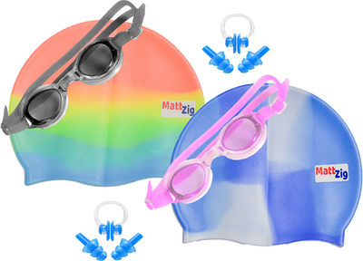 MattZig Zigsy (Two Swimming Caps + Two Swimming Goggles + Two Nose Clips + Two Pairs of Ear Plugs) Swimming Kit
MattZig Zigsy (Two Swimming Caps + Two Swimming Goggles + Two Nose Clips + Two Pairs of Ear Plugs) Swimming Kit
