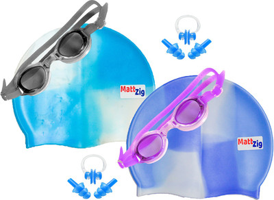 MattZig Zigsy (Two Swimming Caps + Two Swimming Goggles + Two Nose Clips + Two Pairs of Ear Plugs) Swimming Kit
MattZig Zigsy (Two Swimming Caps + Two Swimming Goggles + Two Nose Clips + Two Pairs of Ear Plugs) Swimming Kit