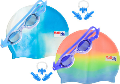 MattZig Zigsy (Two Swimming Caps + Two Swimming Goggles + Two Nose Clips + Two Pairs of Ear Plugs) Swimming Kit
MattZig Zigsy (Two Swimming Caps + Two Swimming Goggles + Two Nose Clips + Two Pairs of Ear Plugs) Swimming Kit