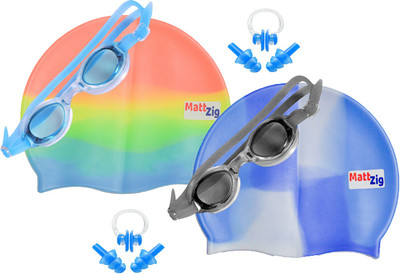 MattZig Zigsy (Two Swimming Caps + Two Swimming Goggles + Two Nose Clips + Two Pairs of Ear Plugs) Swimming Kit
MattZig Zigsy (Two Swimming Caps + Two Swimming Goggles + Two Nose Clips + Two Pairs of Ear Plugs) Swimming Kit