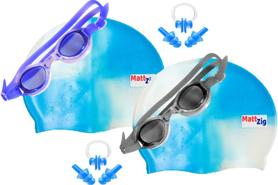 MattZig Zigsy (Two Swimming Caps + Two Swimming Goggles + Two Nose Clips + Two Pairs of Ear Plugs) Swimming Kit
MattZig Zigsy (Two Swimming Caps + Two Swimming Goggles + Two Nose Clips + Two Pairs of Ear Plugs) Swimming Kit