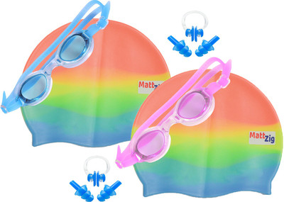 MattZig Zigsy (Two Swimming Caps + Two Swimming Goggles + Two Nose Clips + Two Pairs of Ear Plugs) Swimming Kit
MattZig Zigsy (Two Swimming Caps + Two Swimming Goggles + Two Nose Clips + Two Pairs of Ear Plugs) Swimming Kit