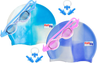 MattZig Zigsy (Two Swimming Caps + Two Swimming Goggles + Two Nose Clips + Two Pairs of Ear Plugs) Swimming Kit
MattZig Zigsy (Two Swimming Caps + Two Swimming Goggles + Two Nose Clips + Two Pairs of Ear Plugs) Swimming Kit