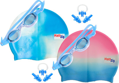 MattZig Zigsy (Two Swimming Caps + Two Swimming Goggles + Two Nose Clips + Two Pairs of Ear Plugs) Swimming Kit
MattZig Zigsy (Two Swimming Caps + Two Swimming Goggles + Two Nose Clips + Two Pairs of Ear Plugs) Swimming Kit