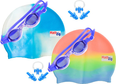 MattZig Zigsy (Two Swimming Caps + Two Swimming Goggles + Two Nose Clips + Two Pairs of Ear Plugs) Swimming Kit
MattZig Zigsy (Two Swimming Caps + Two Swimming Goggles + Two Nose Clips + Two Pairs of Ear Plugs) Swimming Kit