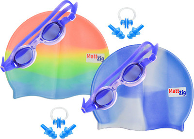 MattZig Zigsy (Two Swimming Caps + Two Swimming Goggles + Two Nose Clips + Two Pairs of Ear Plugs) Swimming Kit
MattZig Zigsy (Two Swimming Caps + Two Swimming Goggles + Two Nose Clips + Two Pairs of Ear Plugs) Swimming Kit