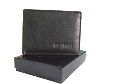 CARLOS & ANGEL Men Black Genuine Leather Wallet(10 Card Slots), Z black