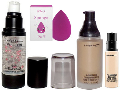 9 to 5 Sponge Puff & Mac Prep+ Prime Skin Base Visage Primer, Matchmaster Liquid Foundation Fond De Teint & Pro Longwear Concealer(Set of 4)
9 to 5 Sponge Puff & Mac Prep+ Prime Skin Base Visage Primer, Matchmaster Liquid Foundation Fond De Teint & Pro Longwear Concealer(Set of 4)