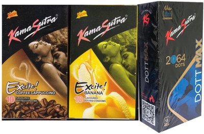 KamaSutra 2064 Dott Max 12S and Excite Coffee Banana Condom Condom(Set of 3, 32S)
KamaSutra 2064 Dott Max 12S and Excite Coffee Banana Condom Condom(Set of 3, 32S)