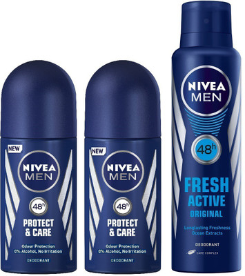 Nivea Men Protect & Care Roll On 50 Ml & Fresh Active Deodorant - Pack of 3 Body Spray - For Men(250 ml, Pack of 3)
Nivea Men Protect & Care Roll On 50 Ml & Fresh Active Deodorant - Pack of 3 Body Spray - For Men(250 ml, Pack of 3)
