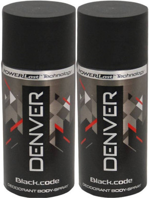 Denver Black code and Black code Deodorant Spray - For Men(300 ml, Pack of 2)