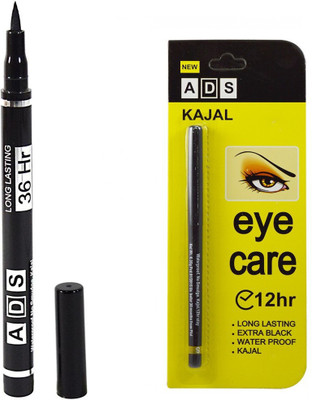ADS Eyeliner Waterproof with Kajal PACK OF 2 12 ml(BLACK)
