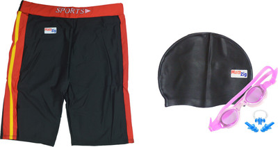 MattZig Dazzy (One Swimming Trunk + Cap + Goggle + One Nose Clip + One Pair ear Plugs) Swimming Kit