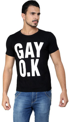 Casual Tees Printed Men' Round Neck Black T-Shirt