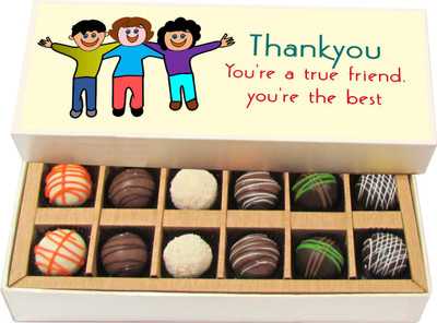 Chocholik Friendship Gift - Thank you You're A True Friend - Dark, Milk, White Chocolate - 12pc Truffles(180 g)
Chocholik Friendship Gift - Thank you You're A True Friend - Dark, Milk, White Chocolate - 12pc Truffles(180 g)