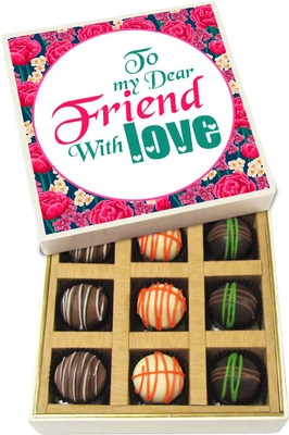 Chocholik Friendship Gift - To My Dear Friend With Love - Dark, Milk, White Chocolate - 9pc Truffles(135 g)