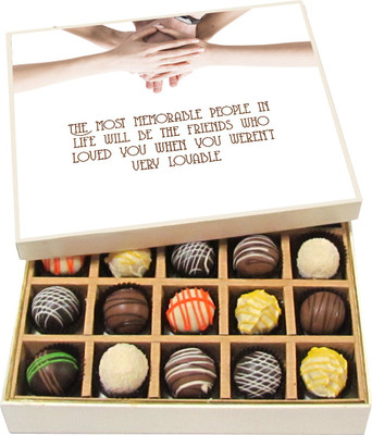 Chocholik Friendship Gift - The Most Memorable People In Life Will Be Friends - Dark, Milk, White Chocolate - 20pc Truffles(300 g)
Chocholik Friendship Gift - The Most Memorable People In Life Will Be Friends - Dark, Milk, White Chocolate - 20pc Truffles(300 g)
