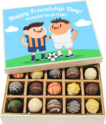 Chocholik Friendship Gift - Friendship Has No Teams - Dark, Milk, White Chocolate - 20pc Truffles(300 g)