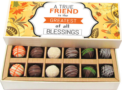 Chocholik Friendship Gift - True Friend Is Blessing - Dark, Milk, White Chocolate - 12pc Truffles(180 g)
Chocholik Friendship Gift - True Friend Is Blessing - Dark, Milk, White Chocolate - 12pc Truffles(180 g)