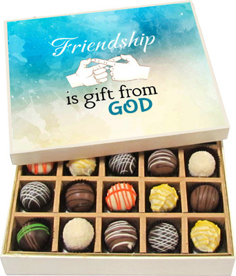 Chocholik Friendship Gift - Friendship Is God Gifted - Dark, Milk, White Chocolate - 20pc Truffles(300 g)
Chocholik Friendship Gift - Friendship Is God Gifted - Dark, Milk, White Chocolate - 20pc Truffles(300 g)