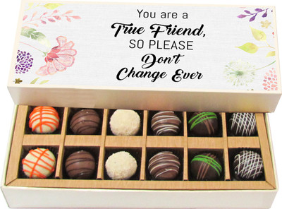 Chocholik Friendship Gift - True Friend Never Change - Dark, Milk, White Chocolate - 12pc Truffles(180 g)
Chocholik Friendship Gift - True Friend Never Change - Dark, Milk, White Chocolate - 12pc Truffles(180 g)