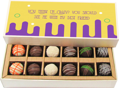 Chocholik Friendship Gift - You Think I Am Crazy - Dark, Milk, White Chocolate - 12pc Truffles(180 g)
Chocholik Friendship Gift - You Think I Am Crazy - Dark, Milk, White Chocolate - 12pc Truffles(180 g)