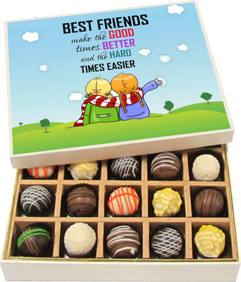 Chocholik Friendship Gift - Best Friends Make the Good Times - Dark, Milk, White Chocolate - 20pc Truffles(300 g)
Chocholik Friendship Gift - Best Friends Make the Good Times - Dark, Milk, White Chocolate - 20pc Truffles(300 g)