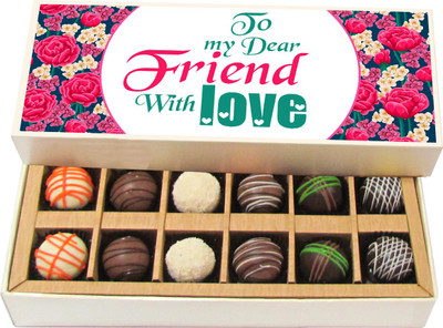 Chocholik Friendship Gift - To My Dear Friend With Love - Dark, Milk, White Chocolate - 12pc Truffles(180 g)
Chocholik Friendship Gift - To My Dear Friend With Love - Dark, Milk, White Chocolate - 12pc Truffles(180 g)