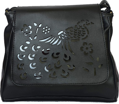 RISH Women Casual Black PU Sling Bag