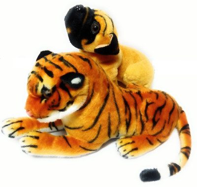 DINAARKAN SOFT TOY COMBO OF TIGER 28 cm & PUG DOG 20 cm - 28 cm(Brown)