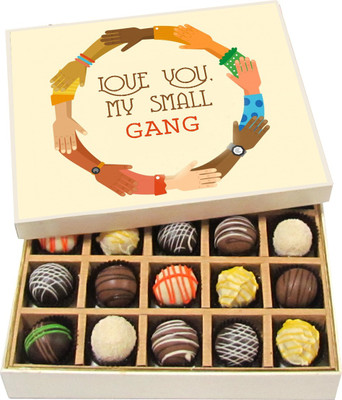 Chocholik Love You, My Small Gang - Dark, Milk, White Chocolate Truffles - 20pc Truffles(300 g)
Chocholik Love You, My Small Gang - Dark, Milk, White Chocolate Truffles - 20pc Truffles(300 g)