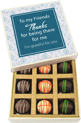 Chocholik To My Friends Thanks for Being There for Me - Dark, Milk, White Chocolate Truffles - 9pc Truffles(135 g)
Chocholik To My Friends Thanks for Being There for Me - Dark, Milk, White Chocolate Truffles - 9pc Truffles(135 g)
