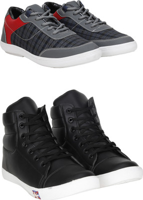 Knot n Lace Combo Pack of 2 Casual Sneakers Sneakers For Men(Black, Grey