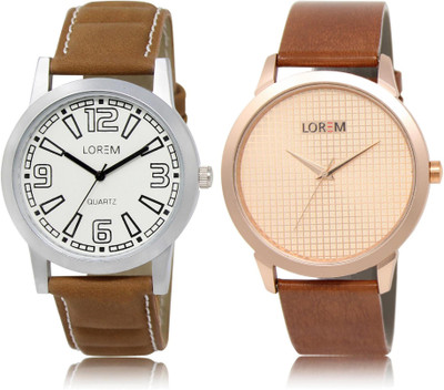 LOREM LR15-34 COMBO Rose Gold & White Round Boy's Leather Watch - For Men