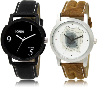 LOREM LR6-9 COMBO White & Black Round Boy's Leather Watch - For Men