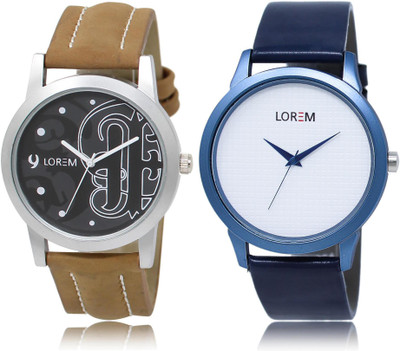 LOREM LR14-33 COMBO White & Black Round Boy's Leather Watch - For Men