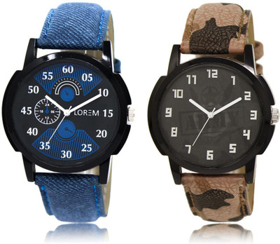 LOREM LR2-3 COMBO Black Round Boy's Leather Watch - For Men