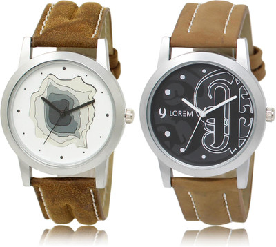LOREM LR9-14 COMBO Black & White Round Boy's Leather Watch - For Men