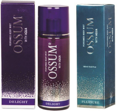 ossum PLEASURE PERFUMED BODY MIST 190 ML + DELIGHT PERFUMED 190 ML Body Mist - For Women (190 ml, Pack of 2) Body Mist - For Women(380 ml, Pack of 2)