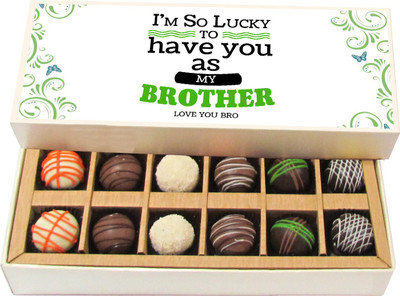 Chocholik Rakshabandhan Gift Box - I Am So Lucky to Have You - Dark, Milk, White Chocolate Truffles - 12pc Truffles(180 g)
Chocholik Rakshabandhan Gift Box - I Am So Lucky to Have You - Dark, Milk, White Chocolate Truffles - 12pc Truffles(180 g)